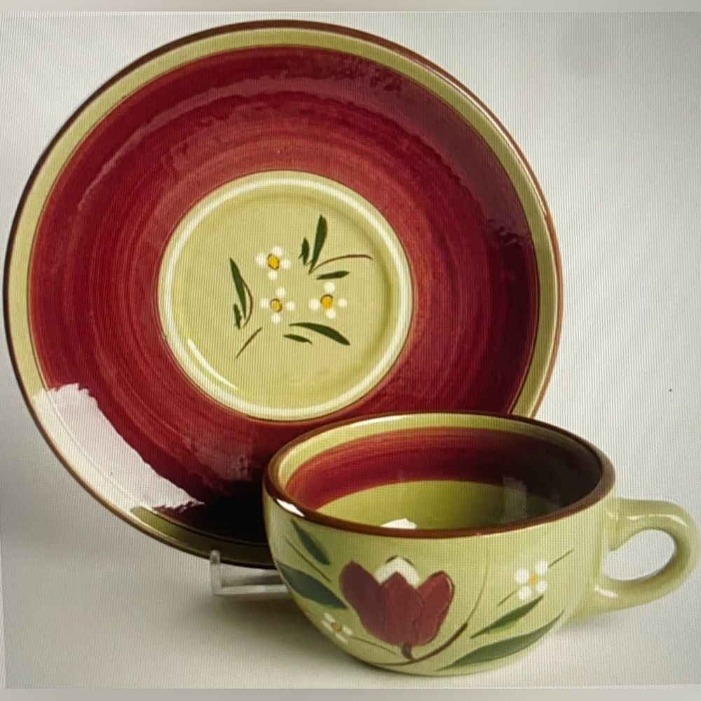 Stangl Pottery 'Magnolia' Flat Cup & Saucer Set  (Set 4) Mid Century Modern